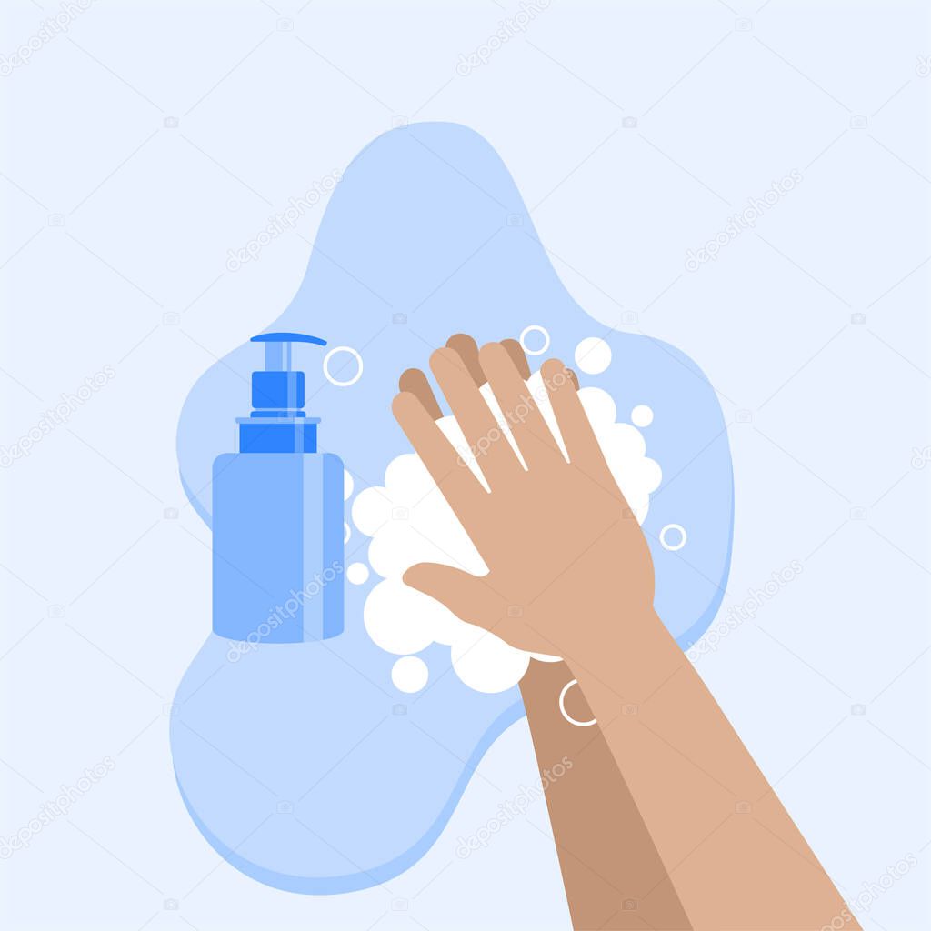 Washing hand with hand soap vector Illustration for template design