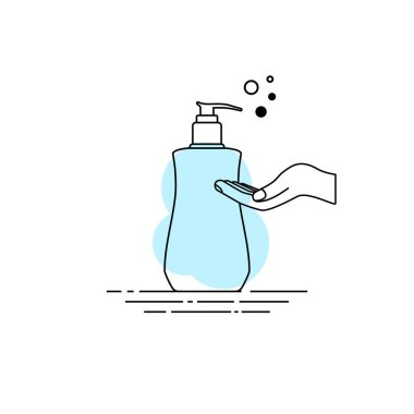 Şablon tasarımı için el çizgisi vektör illüstrasyonlu sabun dağıtıcısı