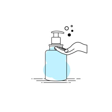 Şablon tasarımı için el çizgisi vektör illüstrasyonlu sabun dağıtıcısı