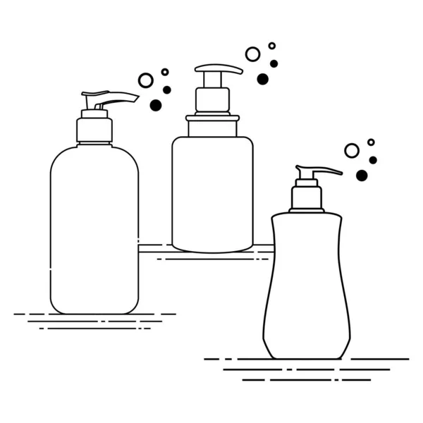 石鹸ディスペンサーのアウトラインベクトルを設定するテンプレートデザインのイラスト — ストックベクタ