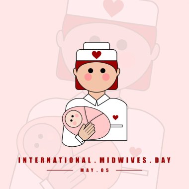 Uluslararası Ebeler Günü. Ebeler ve Bebek. Anne ve Bebek. 05 Mayıs 'ta kutlama. vektör Resimleri