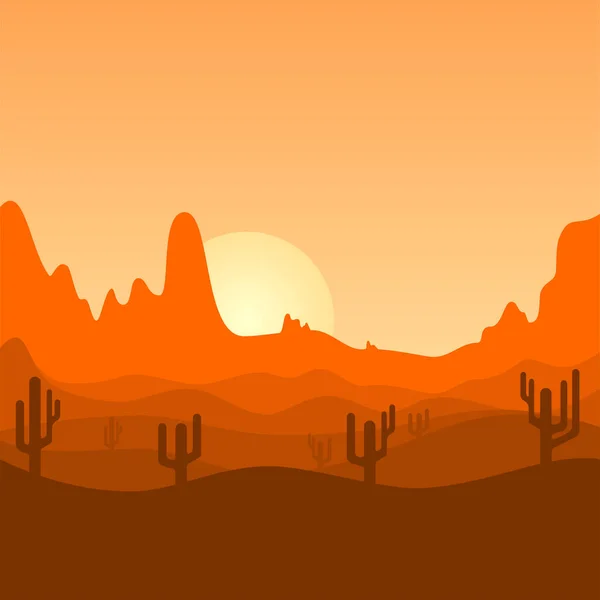 Desert Landscape design. cactus trees on desert land. sunset landscape design. sunrise landscape design. vector Illustration.