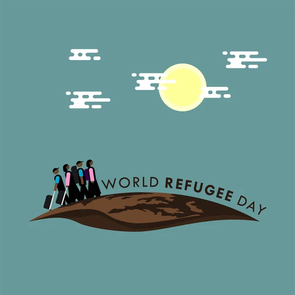 Día Mundial Del Refugiado Caminando Personas Diseño Tierra Vector Ilustración — Archivo Imágenes Vectoriales
