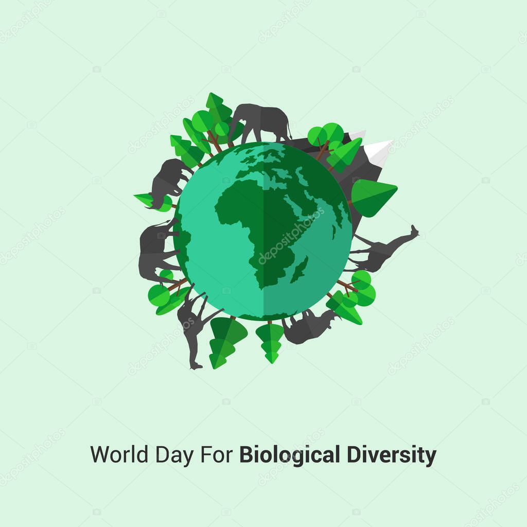 World Day For Biological Diversity. Wild Animal surround the earth concept design. vector Illustration.