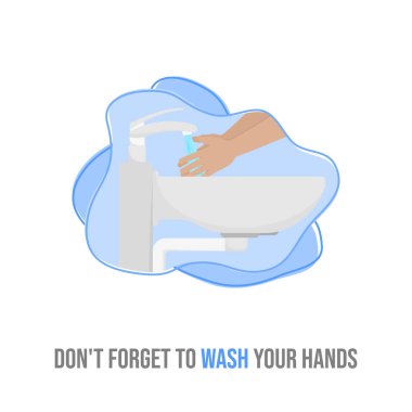Lavabo ve muslukla el yıkamanın vektör çizimi. El şablonu tasarımı için iyi.