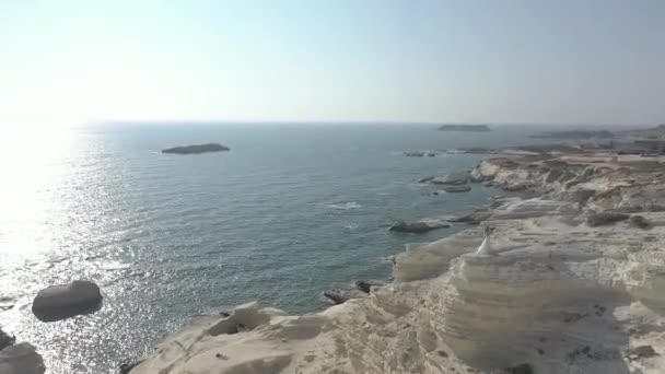 Aerial view of the Mediterranean coast white cliffs limassol aerial survey Cyprus, governor beach. — Stock Video