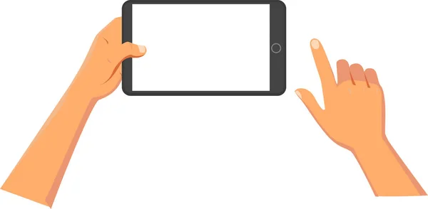 Руки держат планшет или другие цифровые устройства — стоковый вектор