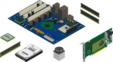 İzometrik bilgisayar parçaları Icons Set. 