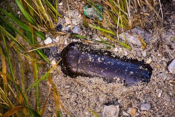 Bouteille sur le sable — Photo