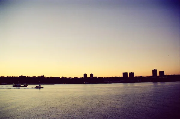 Vue Panoramique Depuis Fleuve Hudson Coucher Soleil — Photo