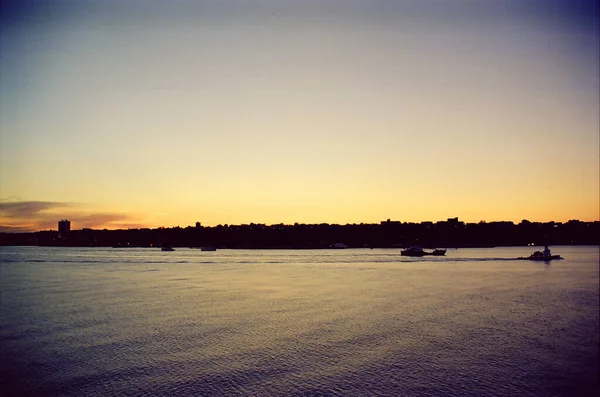 Vue Panoramique Depuis Fleuve Hudson Coucher Soleil — Photo