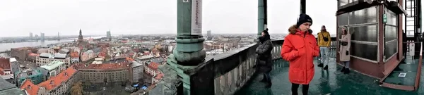 Riga Latvia November 2019 Tourists Site Tower Peter Basilica Panorama — Stock Photo, Image