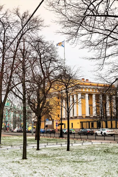 Санкт Петербург Россия Февраль 2020 Морской Флаг Поднятый Над Восточной — стоковое фото