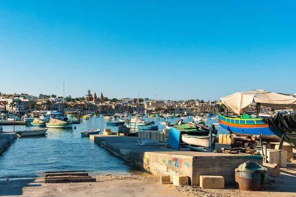 Marsaxlokk Malta Sierpień 2019 Port Miejski Wcześnie Rano Świcie — Zdjęcie stockowe