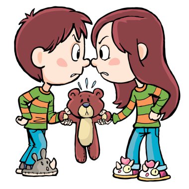 brother and sister arguing about teddy bears clipart