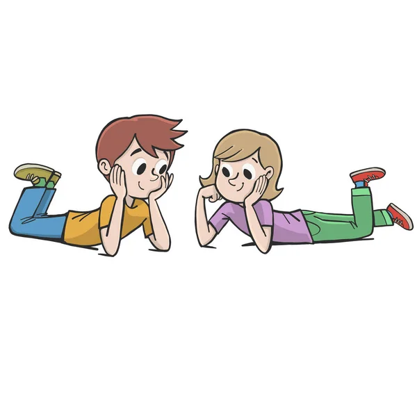 Couple Kids Floor Look Something — 스톡 벡터