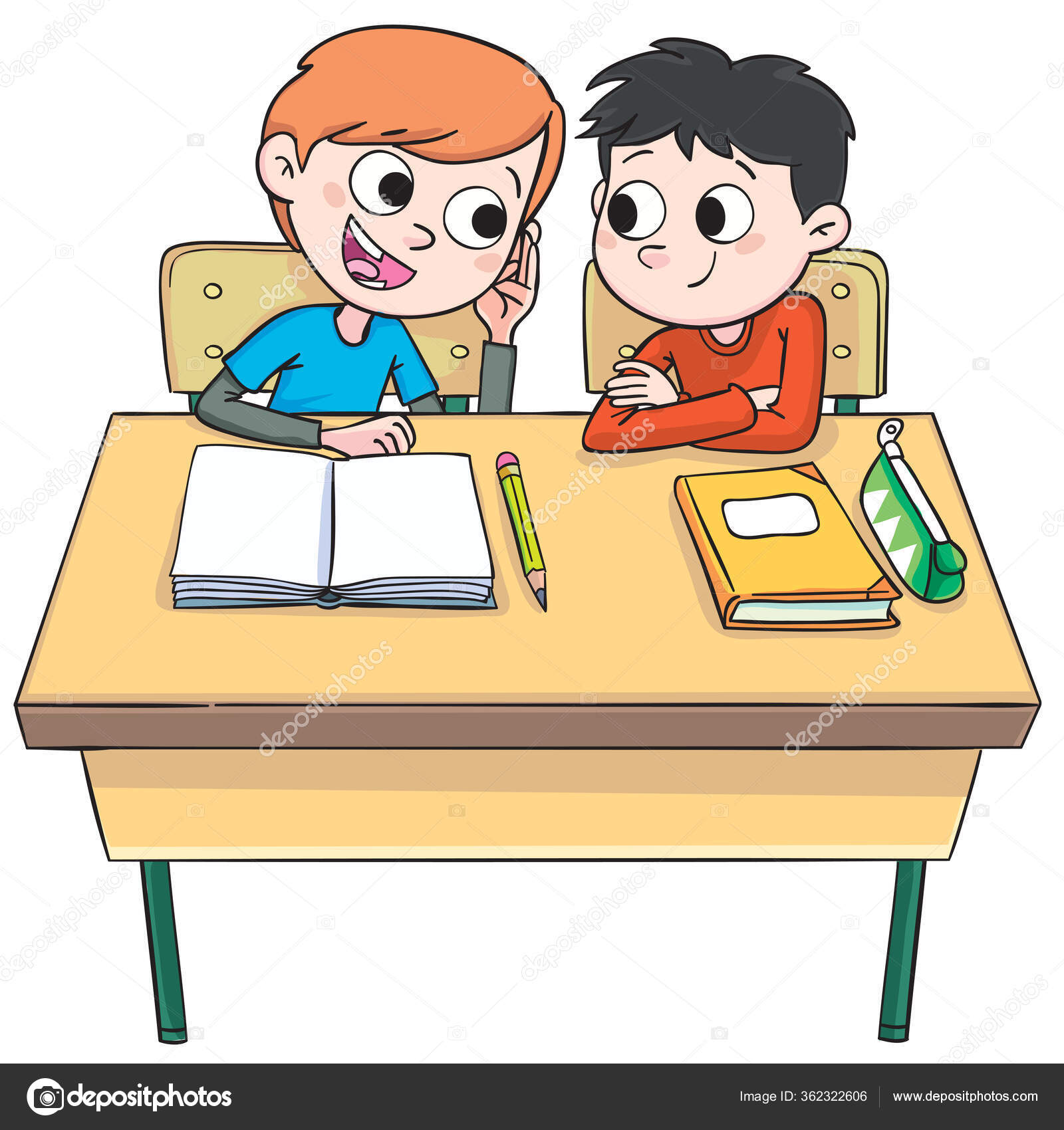 Two Boys School Table Whisper Class Stock Vector Image by  © #362322606