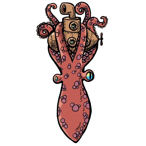 Chobotnice Chytá Žlutou Ponorku — Stockový vektor