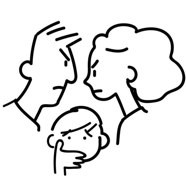 Niño Pequeño Entre Dos Padres Disputa — Vector de stock