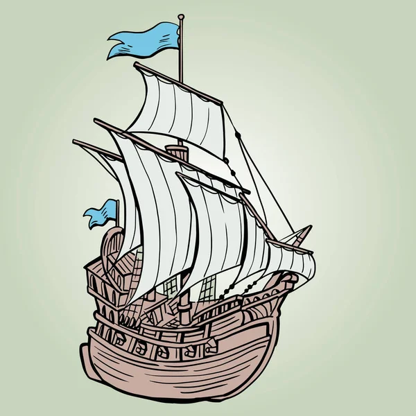 Eski Bir Yelkenli Gemisinin Basit Çizimi — Stok Vektör