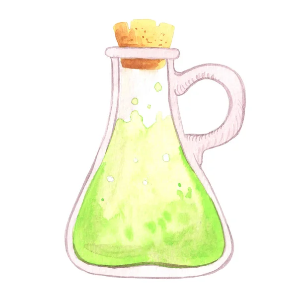 Aquarelle Illustration Bouteille Dessinée Main Avec Une Potion — Photo