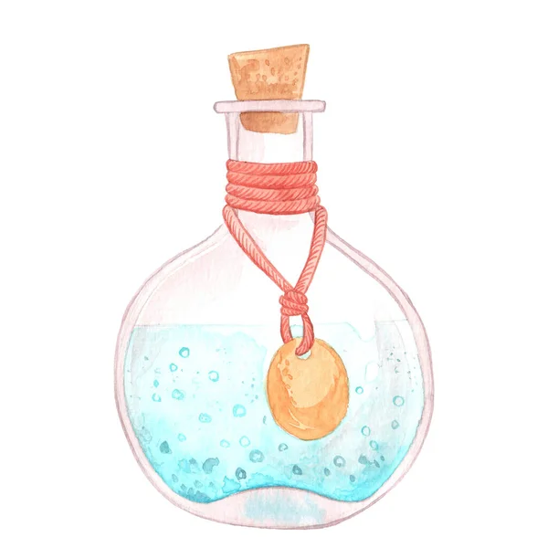 Akvarell Illustration Handritad Flaska Med Dryck — Stockfoto