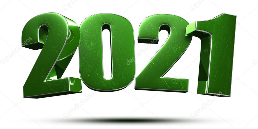 2021 3d numbers green on white background.(with Clipping Path).