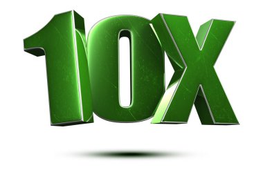 Beyaz arka planda 10x yeşil 3d görüntüleme. (Kırpma Yolu ile).