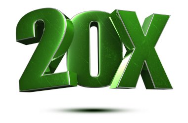 Beyaz arka planda 20x yeşil 3D görüntüleme. (Kırpma Yolu ile).