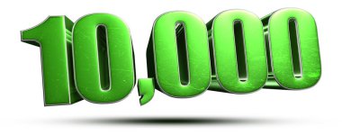 Beyaz arka planda 10000 yeşil 3D görüntüleme. (Kırpma Yolu ile).