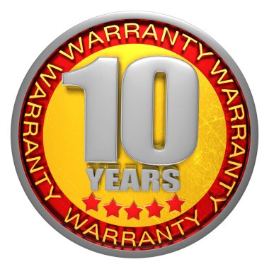 Beyaz arka planda 10 Yıl Garanti 3 boyutlu illüstrasyon. (Kırpma Yolu ile).