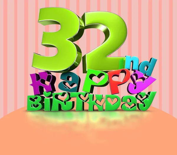 生日快乐 32岁 3D岁 粉红明霜的色彩背景 与收割路径 — 图库照片