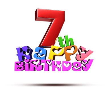 Beyaz arka planda izole edilmiş 7. Doğum günün kutlu olsun. (Kırpma Yolu ile).