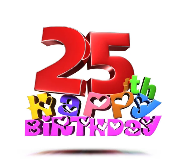 周年快乐生日25日彩色3D插图白色背景 与收割路径 — 图库照片