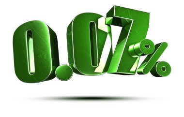 Beyaz arka planda% 0.07 yeşillik üç boyutlu resim. (Kırpma Yolu ile).