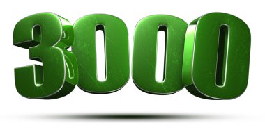 3D illüstrasyon. Beyaz arka planda 3000 yeşil. (Kırpma Yolu ile).