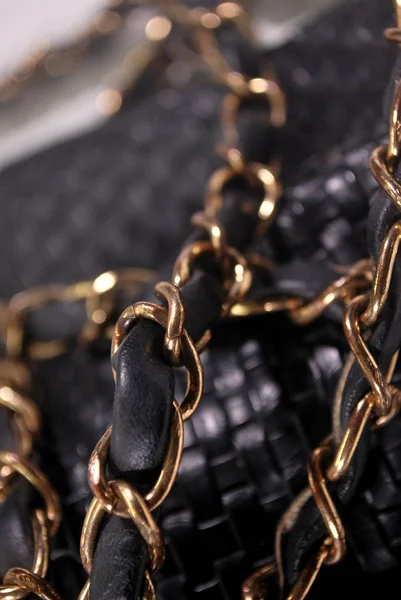 Gold plated chain of leather shoulder bag women.