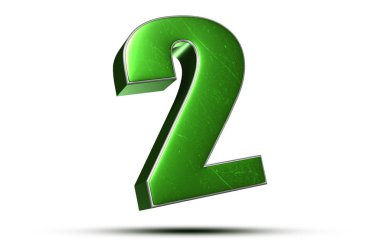 Beyaz arkaplandaki 3 boyutlu resim 2 numara yeşil. (Kırpma Yolu ile).