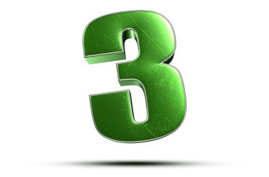 Beyaz arka planda 3 numaralı resim yeşil. (Kırpma Yolu ile).