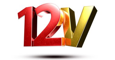 3D illüstrasyon 12v beyaz arka planda izole edilmiş. (Kırpma Yolu ile).