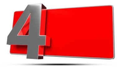 3 boyutlu illüstrasyon. 4 numara, beyaz arka planda paslanmaz. (Kırpma Yolu ile).
