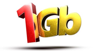 Beyaz arka planda izole edilmiş 3B çizim 1Gb kırmızı altın. (Kırpma Yolu ile).