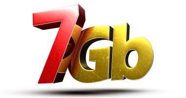 3D çizim 7Gb kırmızı altın beyaz zemin üzerinde izole edilmiş. (Kırpma Yolu ile).