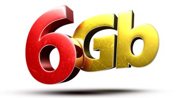 Beyaz arka planda izole edilmiş 3D illüstrasyon 6Gb kırmızı altın. (Kırpma Yolu ile).