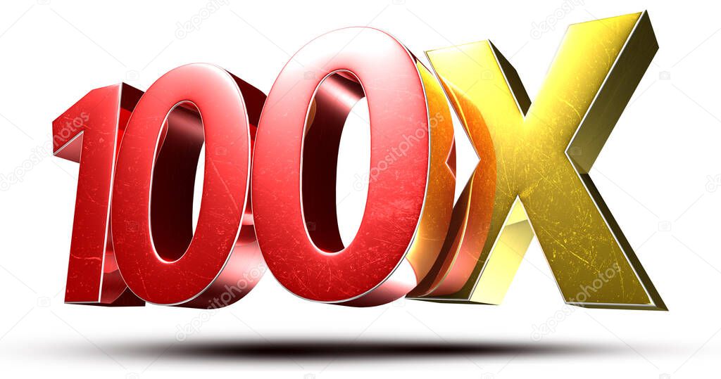 3D illustration 100X red gold isolated on a white background.(with Clipping Path).