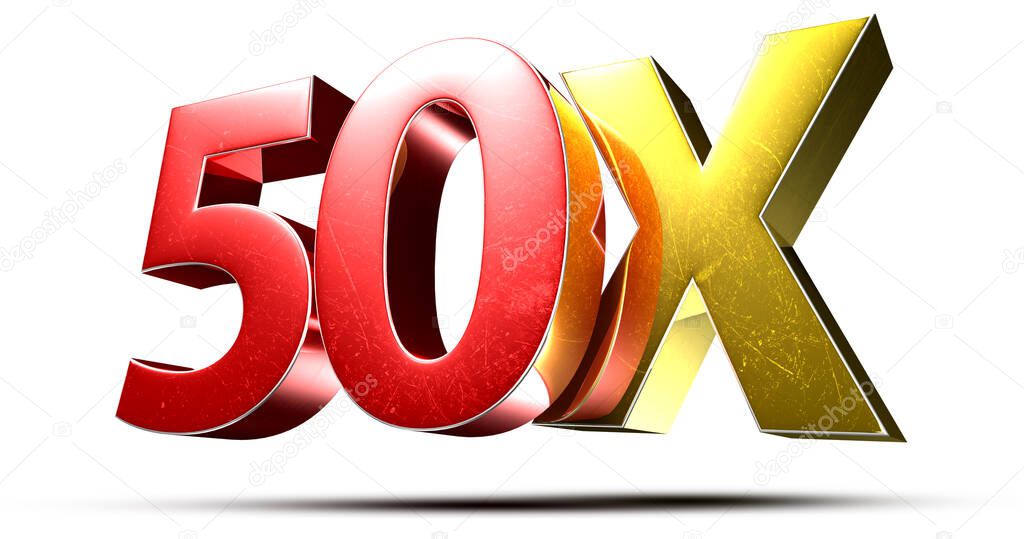 3D illustration 50X red gold isolated on a white background.(with Clipping Path).