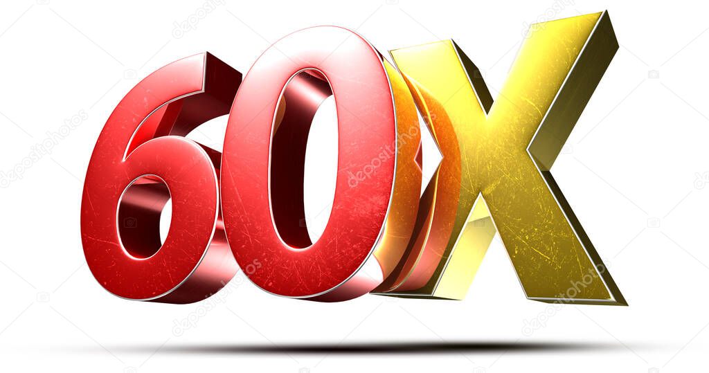 3D illustration 60X red gold isolated on a white background.(with Clipping Path).