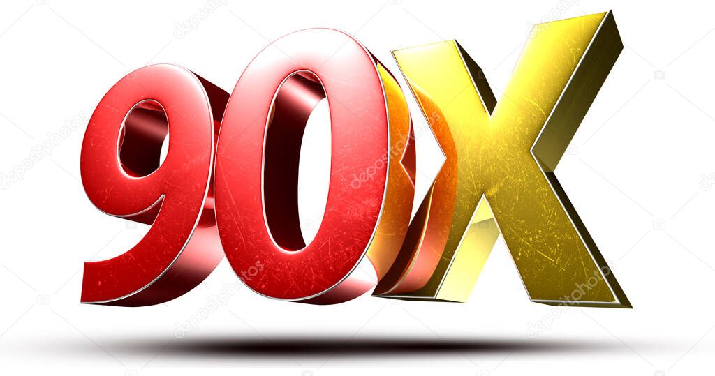 3D illustration 90X red gold isolated on a white background.(with Clipping Path).
