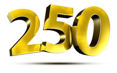 3D illüstrasyon Numarası 250 Gold beyaz arka planda izole edilmiş. (Kırpma Yolu ile)