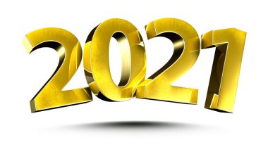 3D illüstrasyon Numarası 2021 Gold beyaz arka planda izole edildi. (Kırpma Yolu ile)